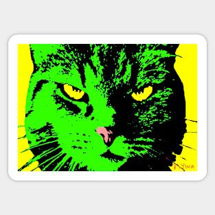 ANGRY CAT POP ART - green yellow black Sticker